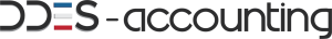 DDES Accounting logo with stylized letters and blue, white, and red accents.